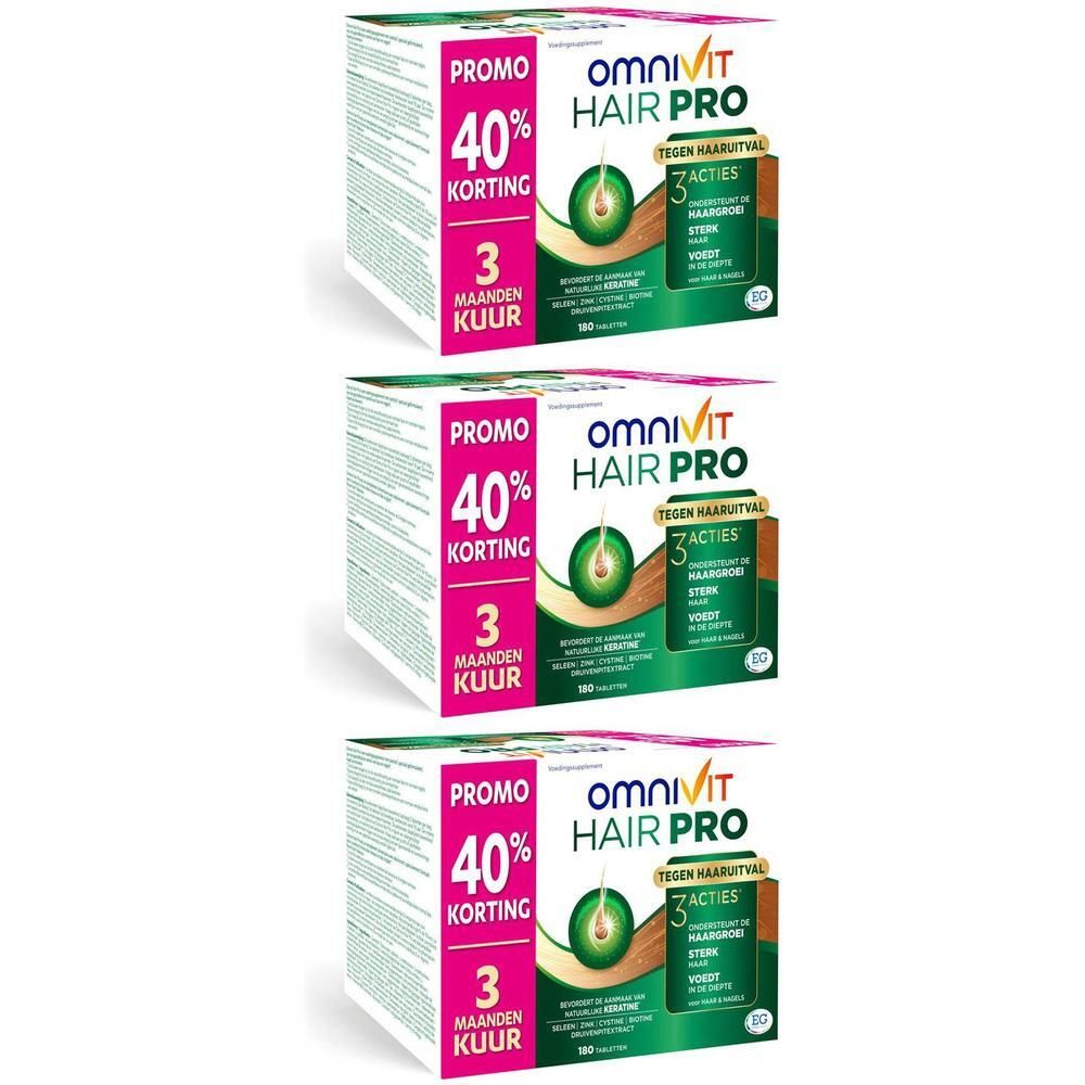 Drie pakken Omnivit Hair Pro met 40% korting en 3 maanden kuur.