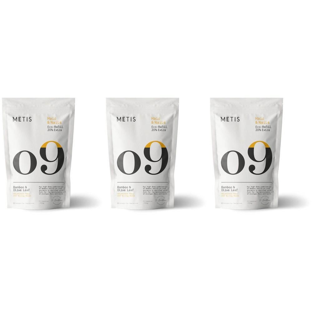 Trois sachets Metis 09 Eco-Refill Bambou & Feuille d'Olivier, 20% extra.