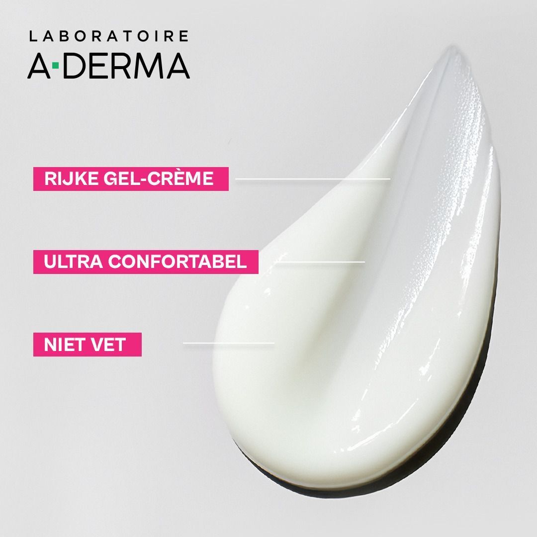 Textuurstaal van A-Derma Exomega gel-crème: Rijk, ultra-comfortabel, niet vet.