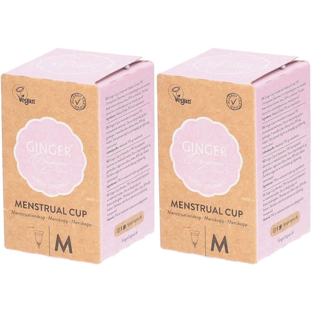Deux boîtes de coupe menstruelle taille M, avec sceau vegan.