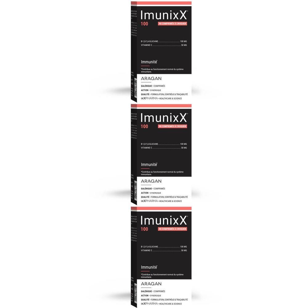 Trois boîtes d'ImunixX 100, un complément alimentaire.