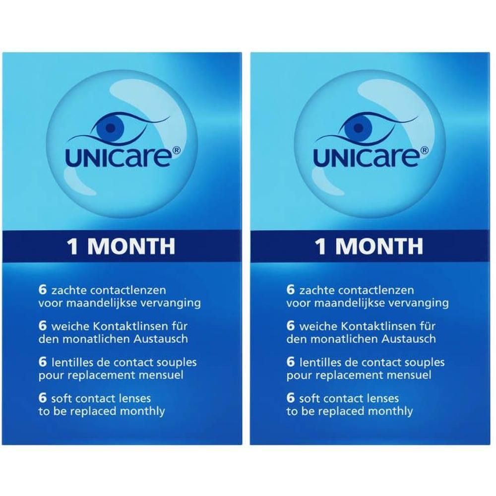Unicare 1 Month Contactlenzen: 6 zachte lenzen voor maandelijkse vervanging.