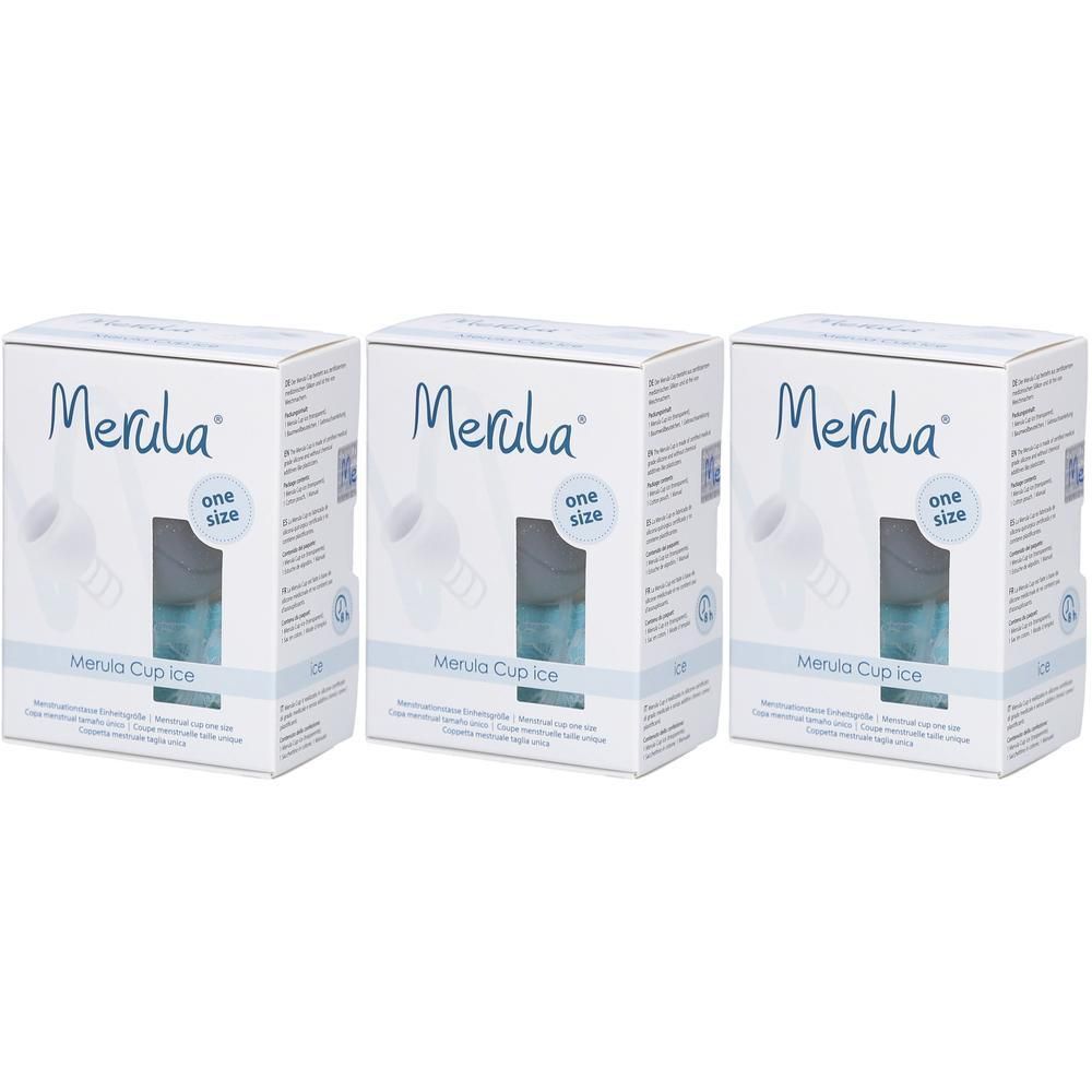 Trois coupelles menstruelles Merula Coupe Ice, emballage individuel, blanc, taille unique.