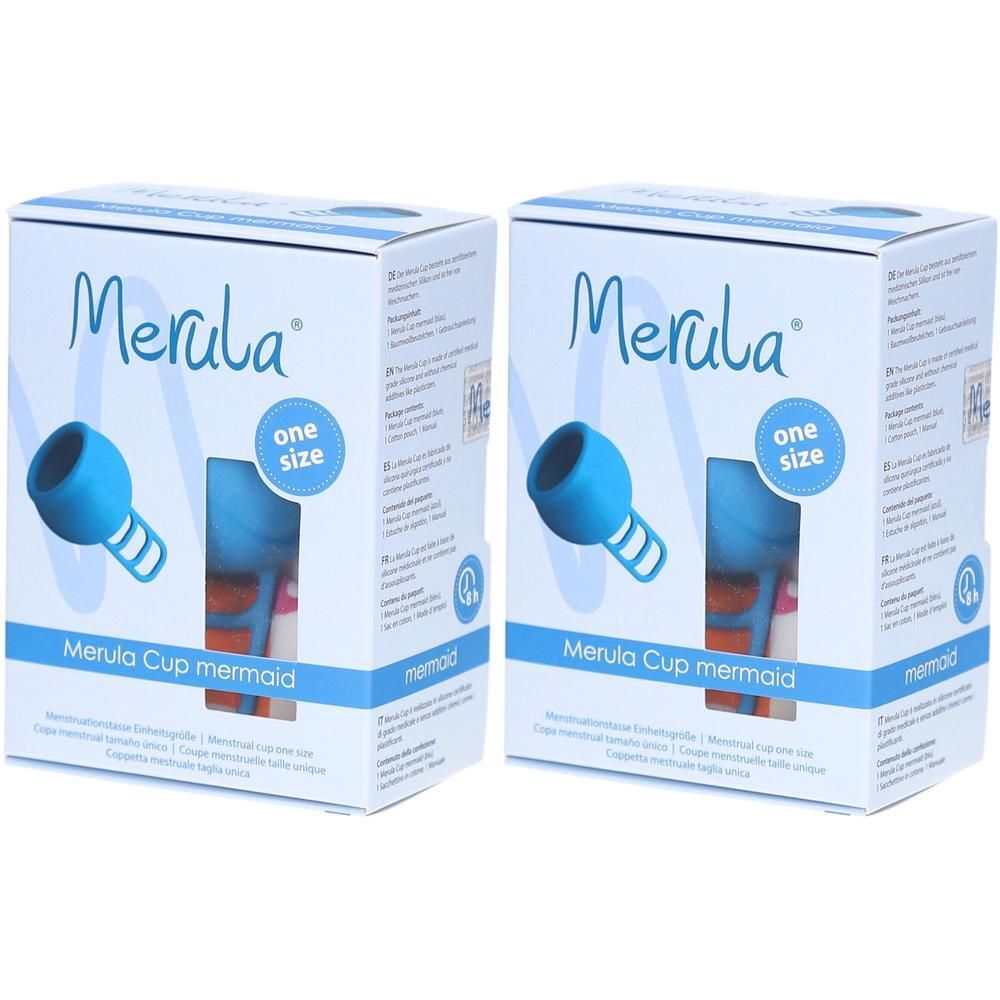 Deux boîtes de Merula Cup Mermaid, bleu, taille unique.