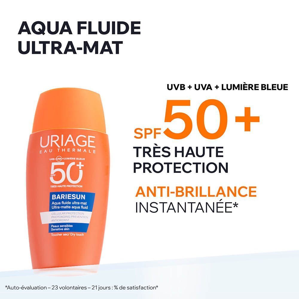 Uriage Bariésun Aqua Fluide SPF50+: Haute protection, ultra-mat, tous types de peaux.