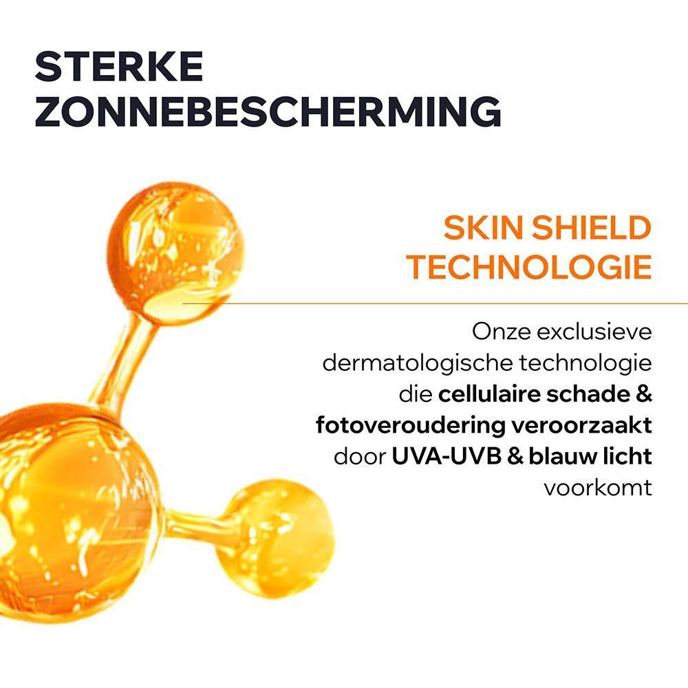 Hoge zonnebescherming met Uriage Skin Shield technologie tegen UVA/UVB en blauw licht.