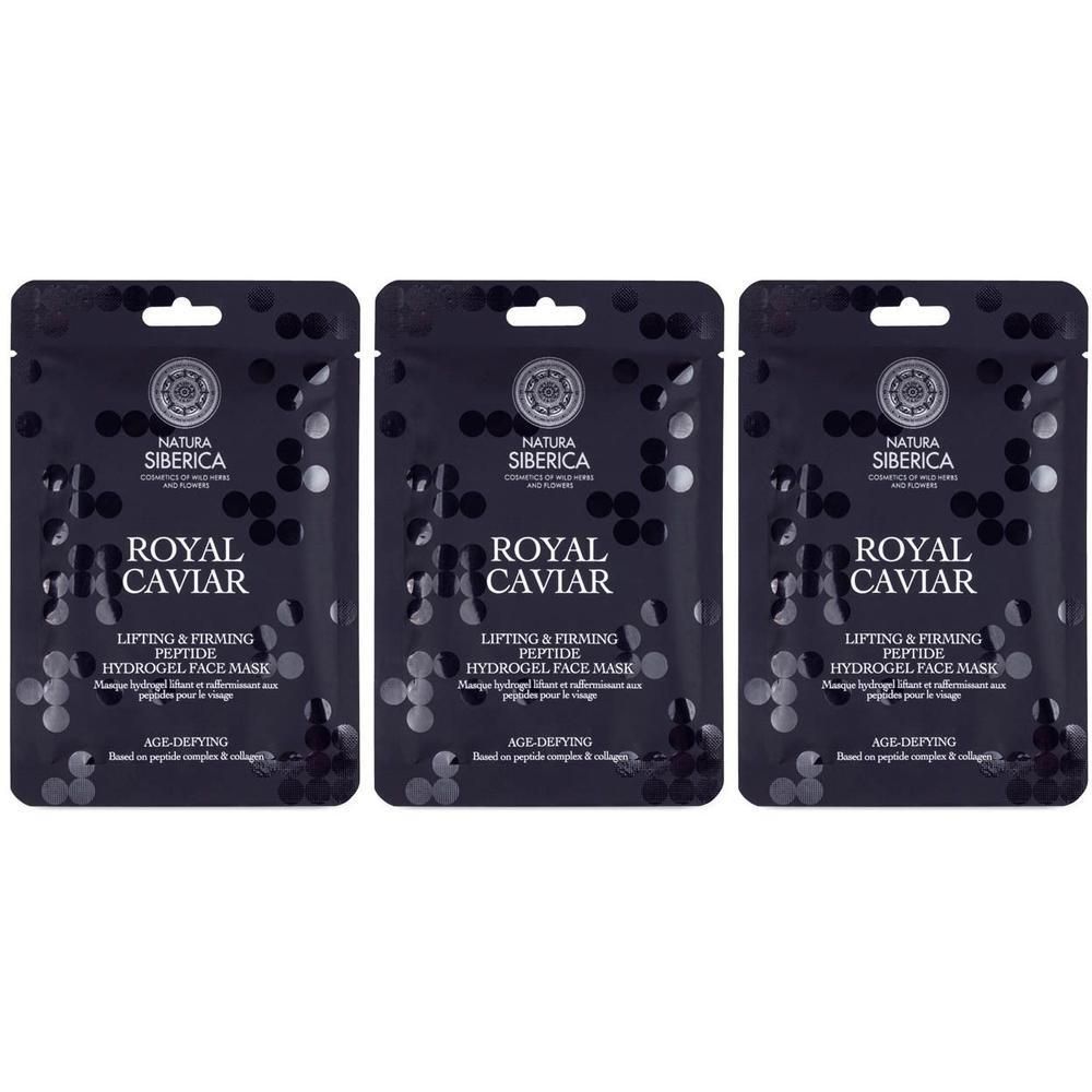 Trois paquets de masque facial hydrogel peptide lifting et raffermissant Royal Caviar Natura Siberica.