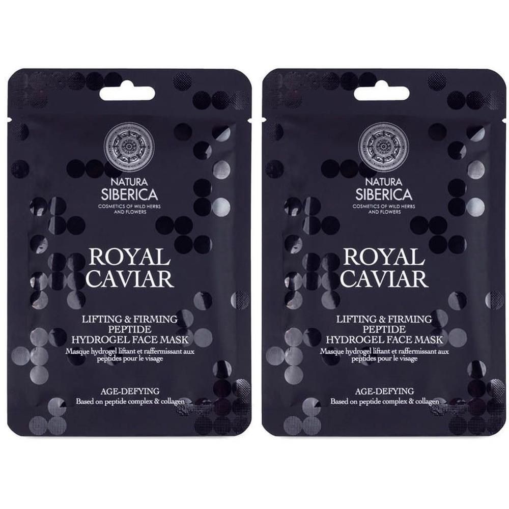 Deux paquets de masque facial hydrogel Royal Caviar Lifting & Firming Peptide de Natura Siberica.