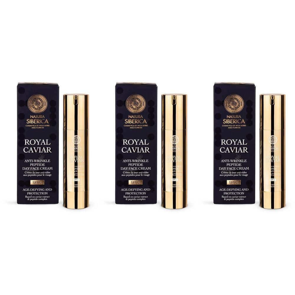 Drie verpakkingen Royal Caviar Anti-Wrinkle Peptide Dagcrème SPF20.