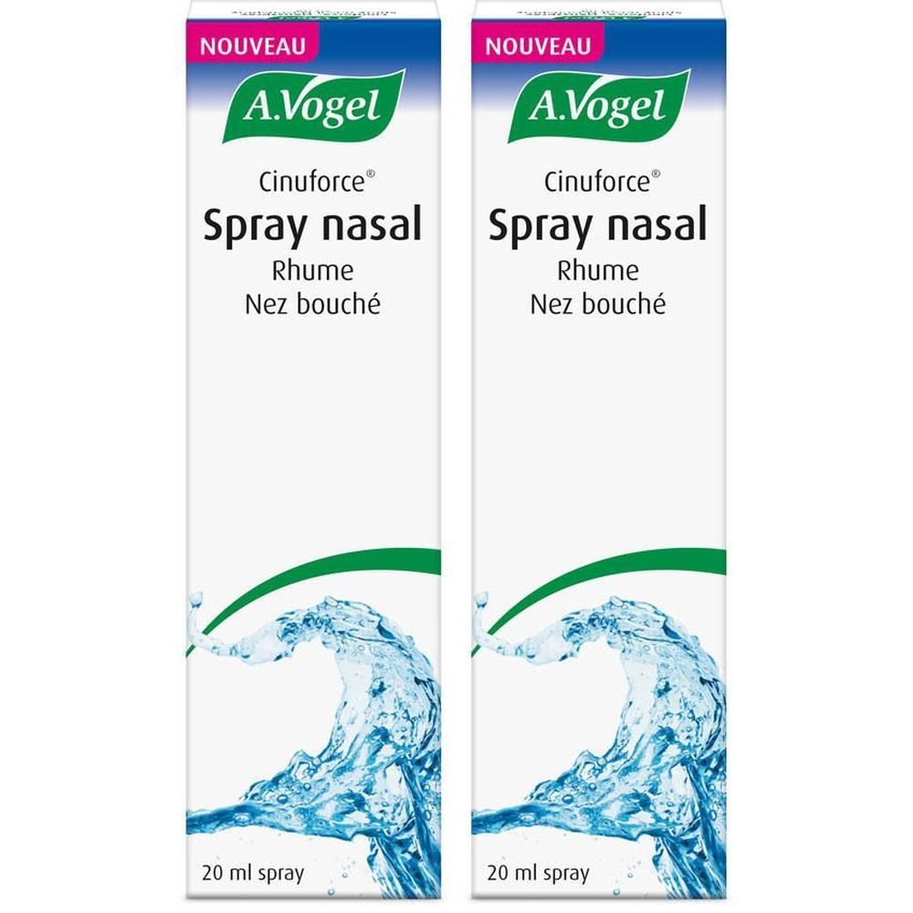 Deux boîtes de spray nasal A.Vogel Cinuforce pour le rhume et le nez bouché.
