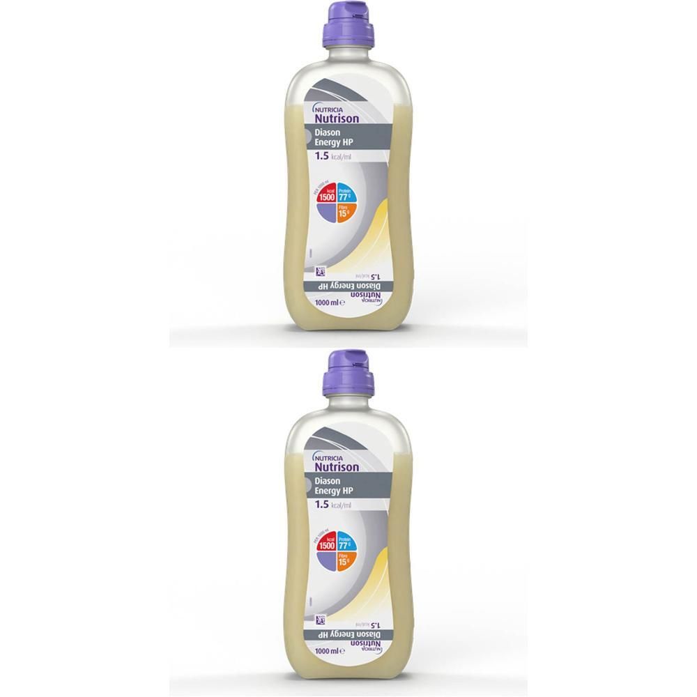 Twee flessen Nutrison Diason Energy HP met paarse dop. 1000ml flessen met etiket.