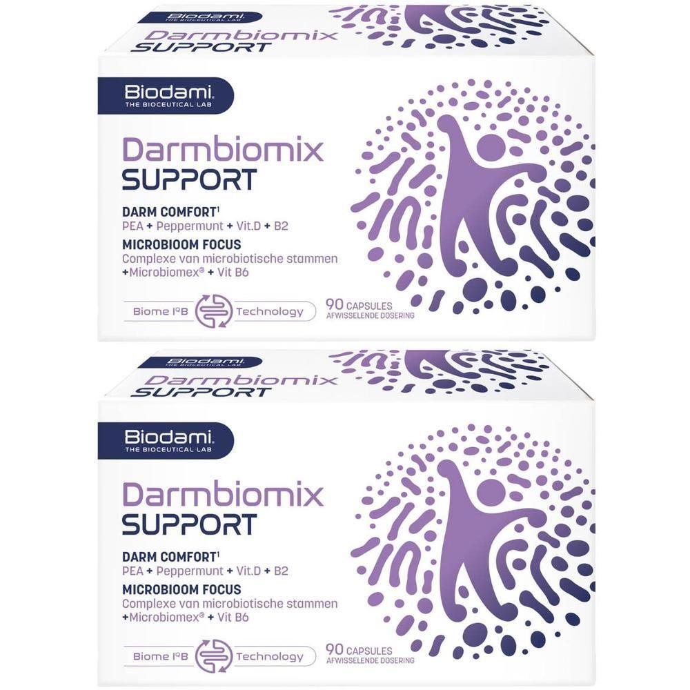 Twee verpakkingen Darmbiomix Support met 90 capsules.