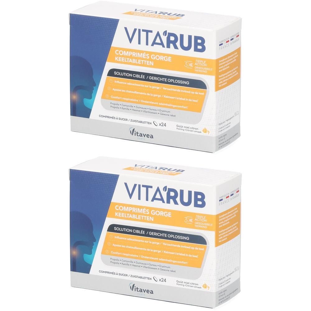 Twee doosjes Vita'rub Keeltabletten, 24 tabletten per doosje.