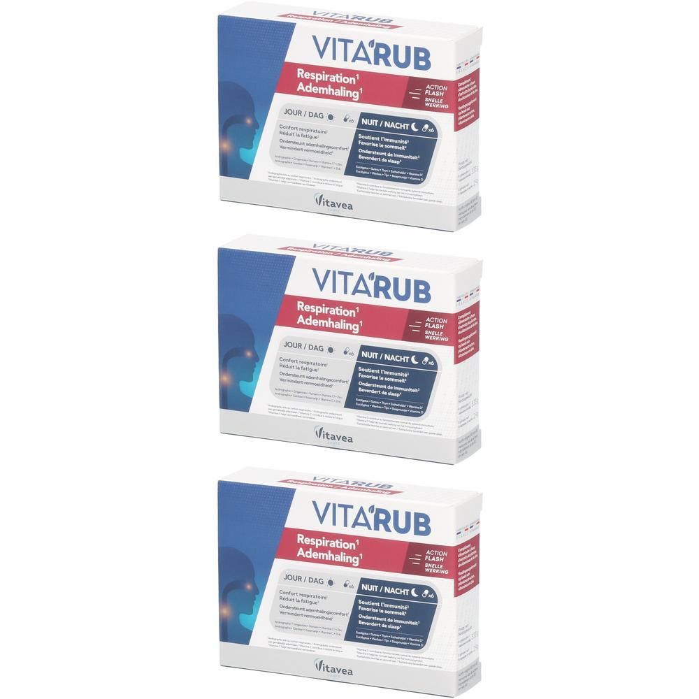 Drie dozen Vita'rub Respiration, één voor dag en één voor nacht.