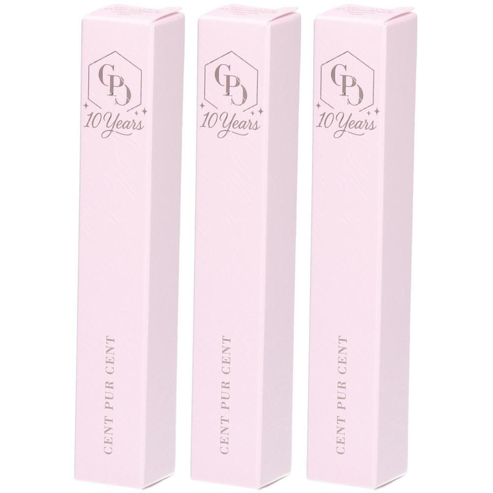 Trois boîtes roses avec le logo 'CPD 10 Years' et le texte 'CENT PUR CENT'.