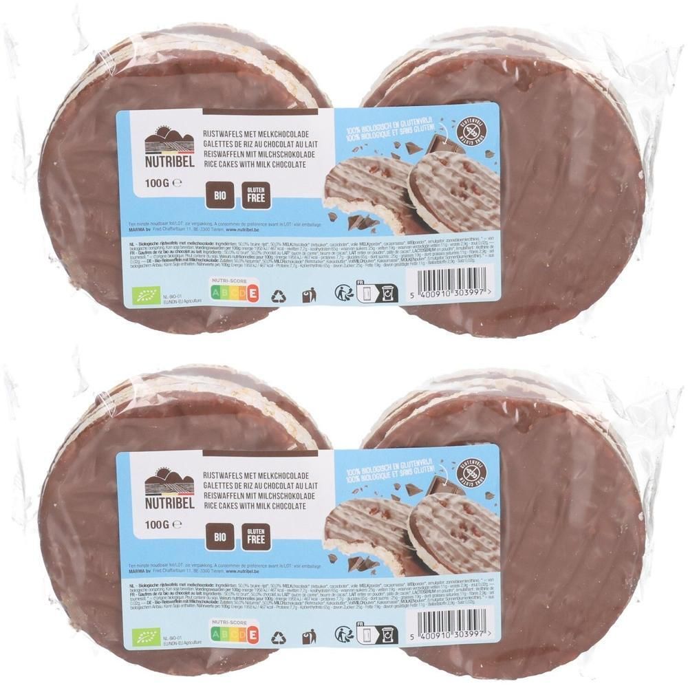 Nutribel Galettes de Riz au Chocolat au Lait Bio, 100g.