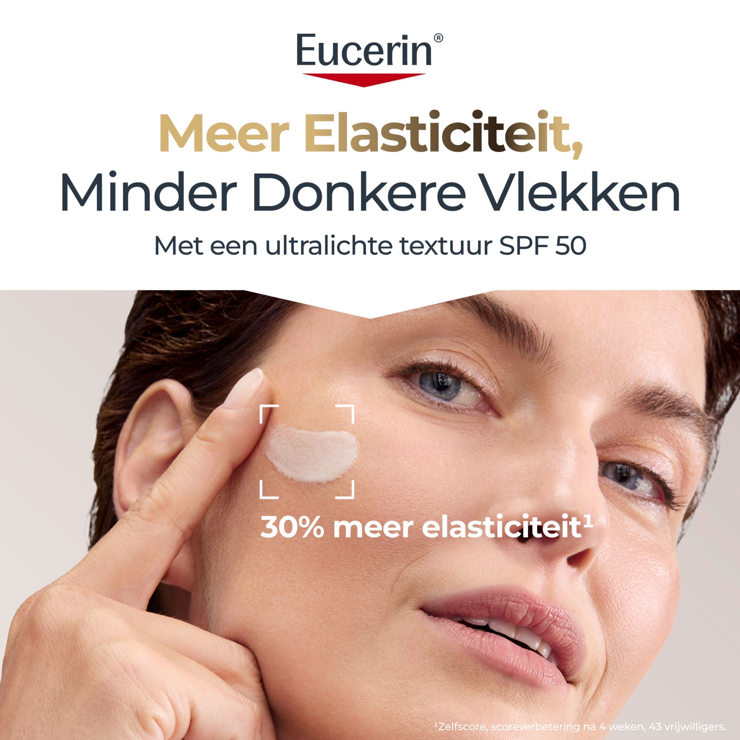 Eucerin Hyaluron-Filler+ Elasticity Dagcrème SPF 50 met beschrijving.