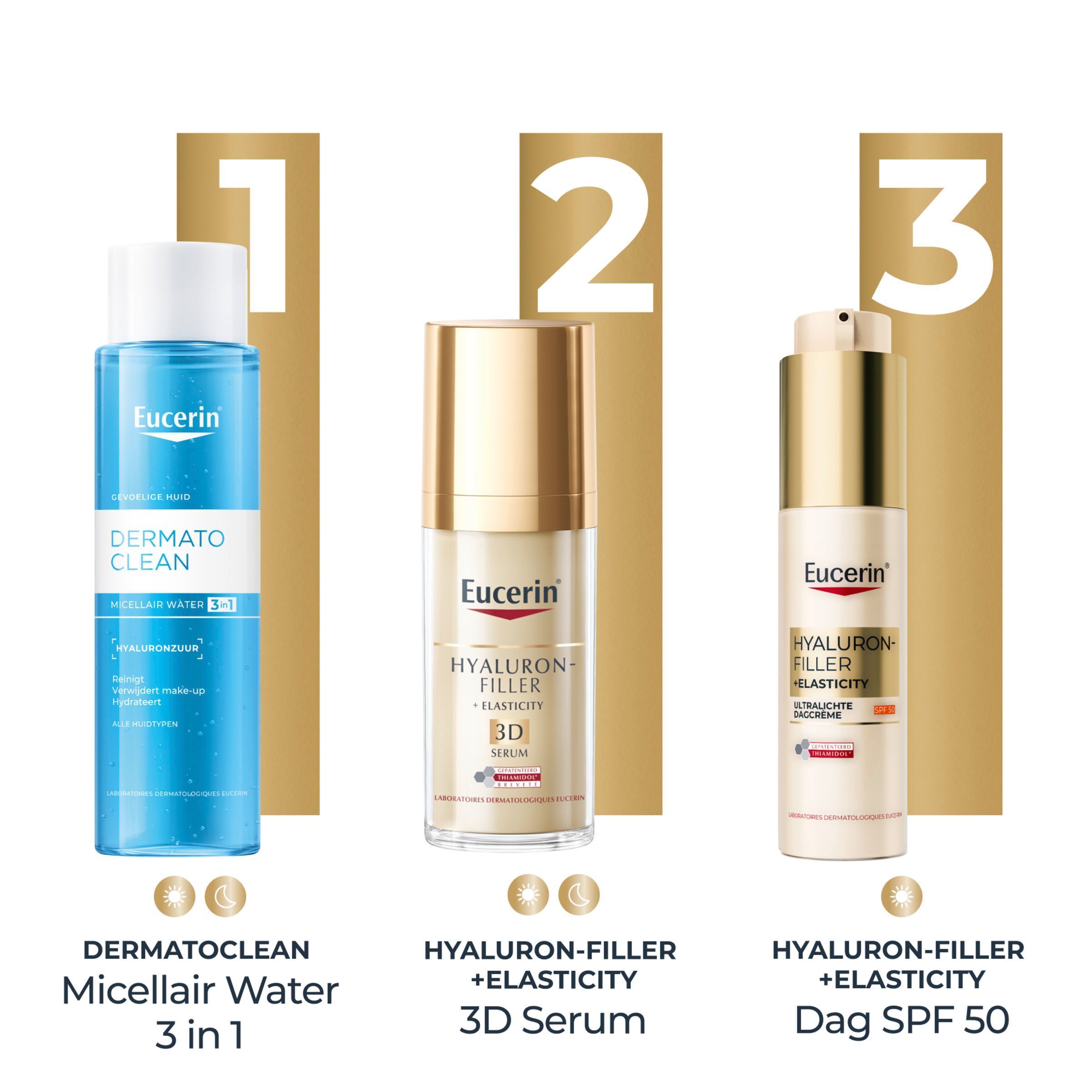 Vrouw met Eucerin Hyaluron-Filler+ Elasticity Dagcrème SPF 50.