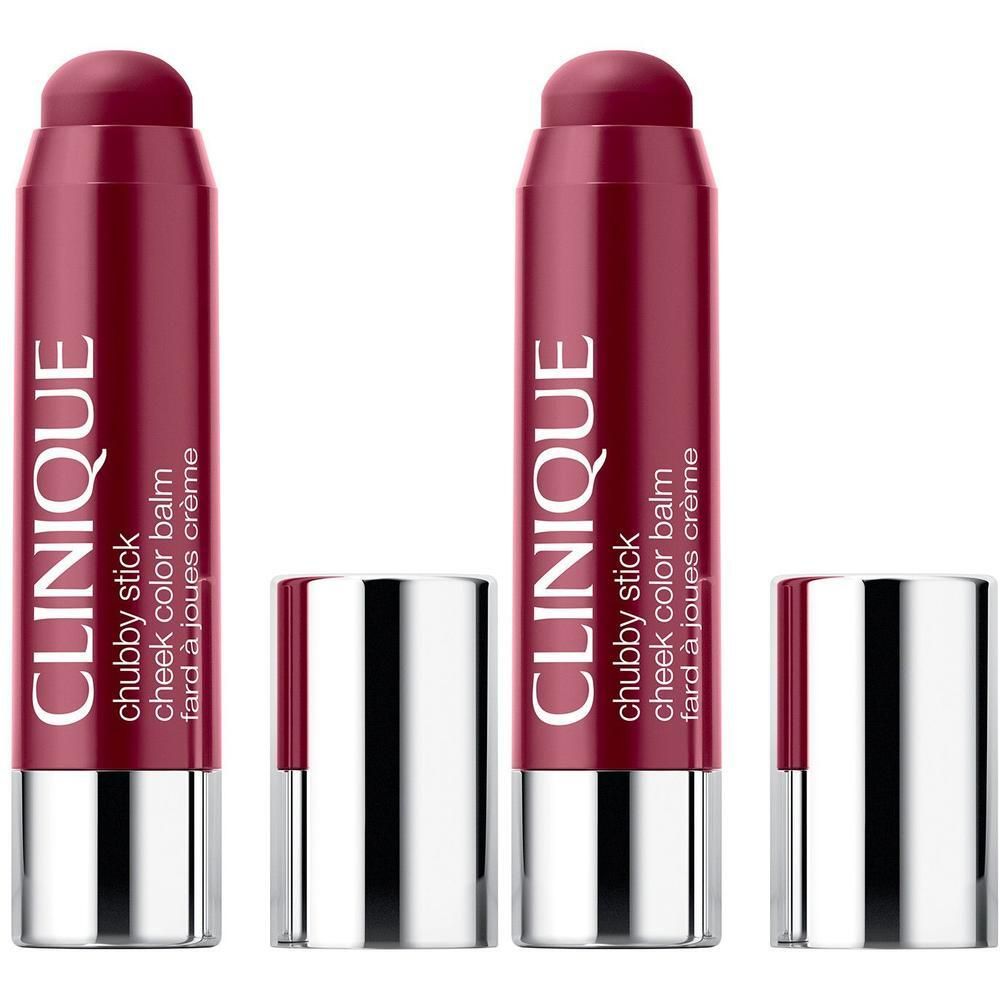 Deux Chubby Sticks Clinique en teinte rose avec capuchons argentés.