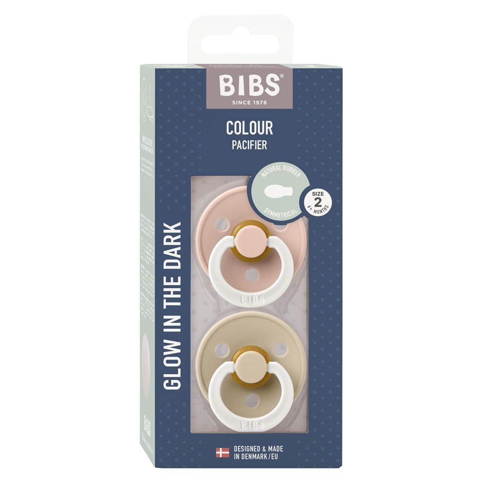 BIBS Colour Pacifier doos met twee fopspenen in roze en beige, maat 2.
