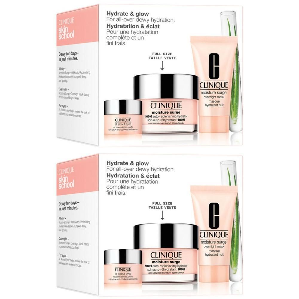 Set Clinique Hydrate & Glow avec crème hydratante et masque de nuit.