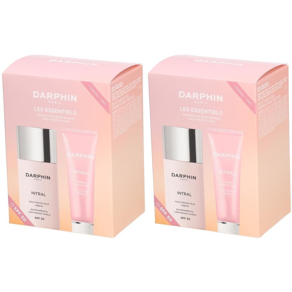 Coffret Darphin Intral: Deux boîtes contenant chacune une protection solaire et une crème. FPS 50.