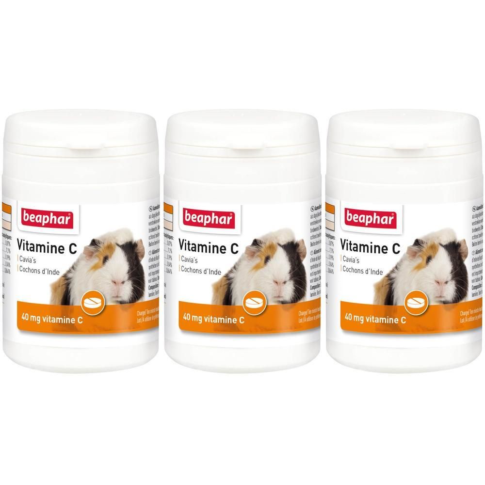 Drie potjes Beaphar Vitamine C voor cavia's, elk 40 mg.