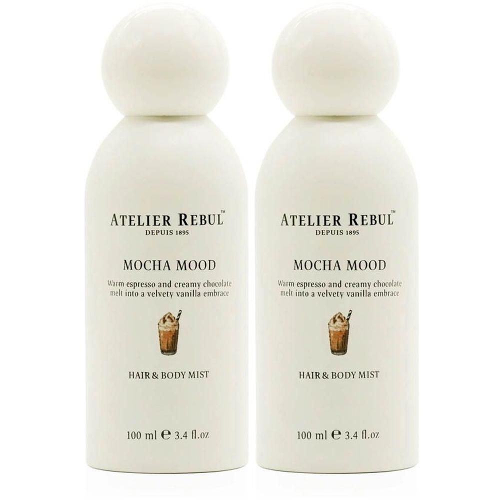 Deux flacons Atelier Rebul Mocha Mood Hair & Body Mist, 100 ml.