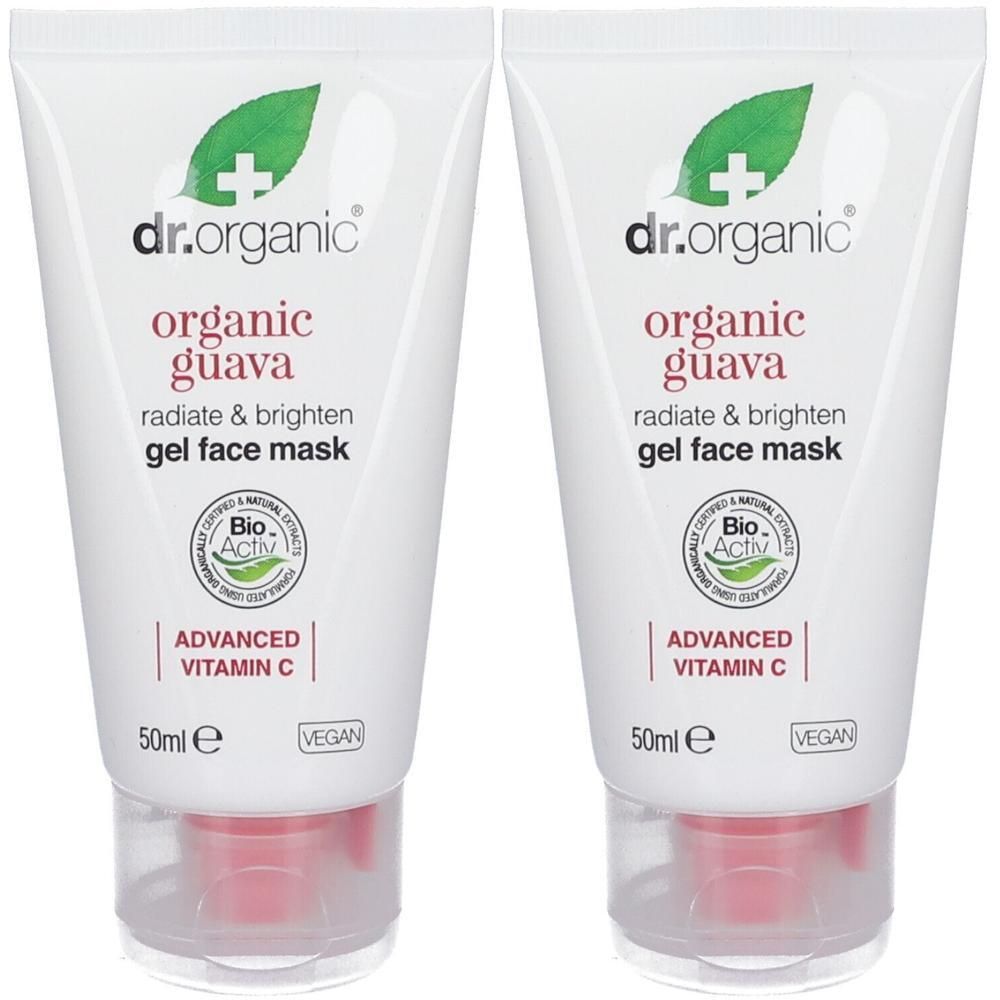 Twee tubes dr. organic gel gezichtsmasker met biologische guave en vitamine C, elk 50ml.