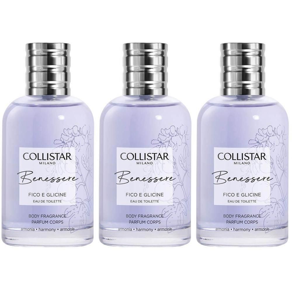 Drie flacons Collistar Benessere Fico e Glicine Eau de Toilette.