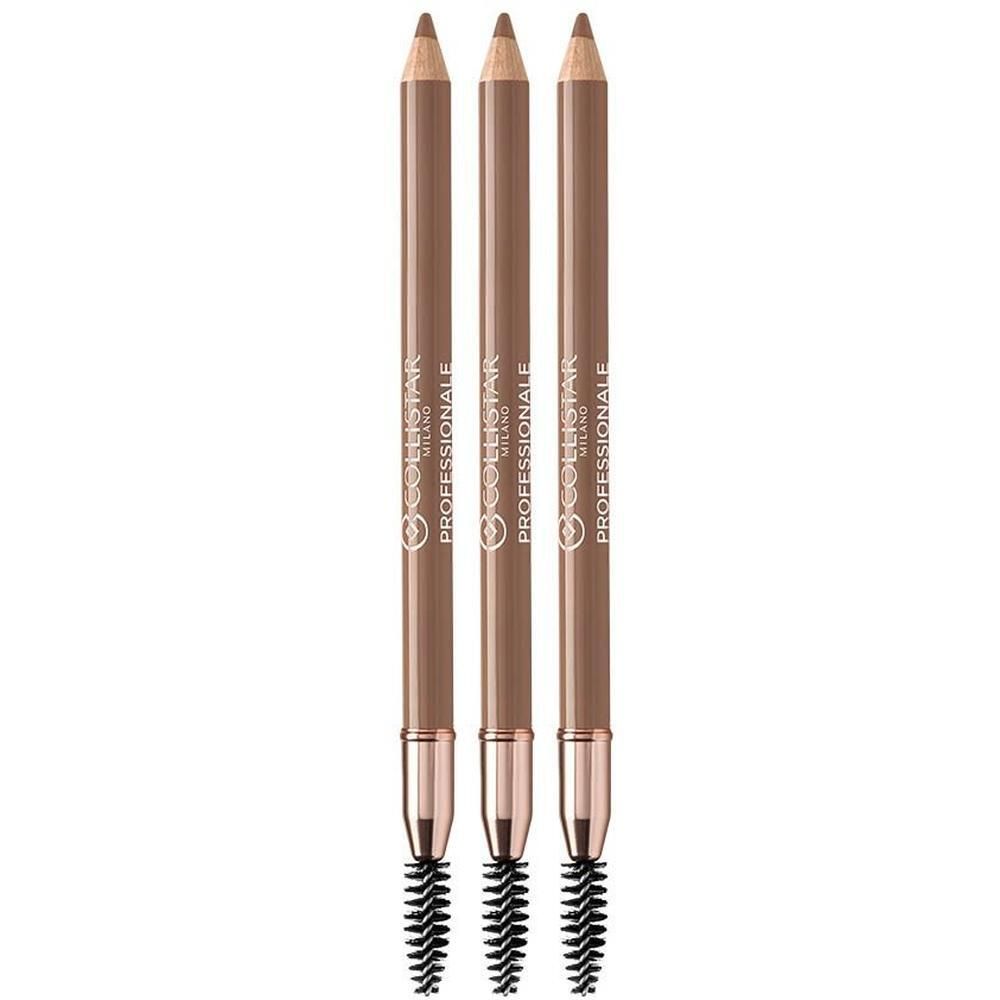 Trois crayons à sourcils marron avec brosse.