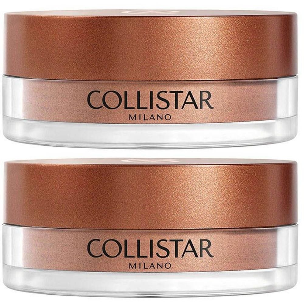 Twee Collistar bronzing poeder potjes met transparante bodem en glinsterende deksel.