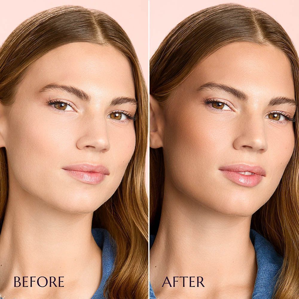 Comparaison avant-après : visage d'une femme avec et sans Collistar Twist Velvet Bronzer.
