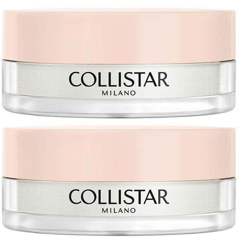 Deux pots de Poudre Libre Collistar avec couvercles roses.