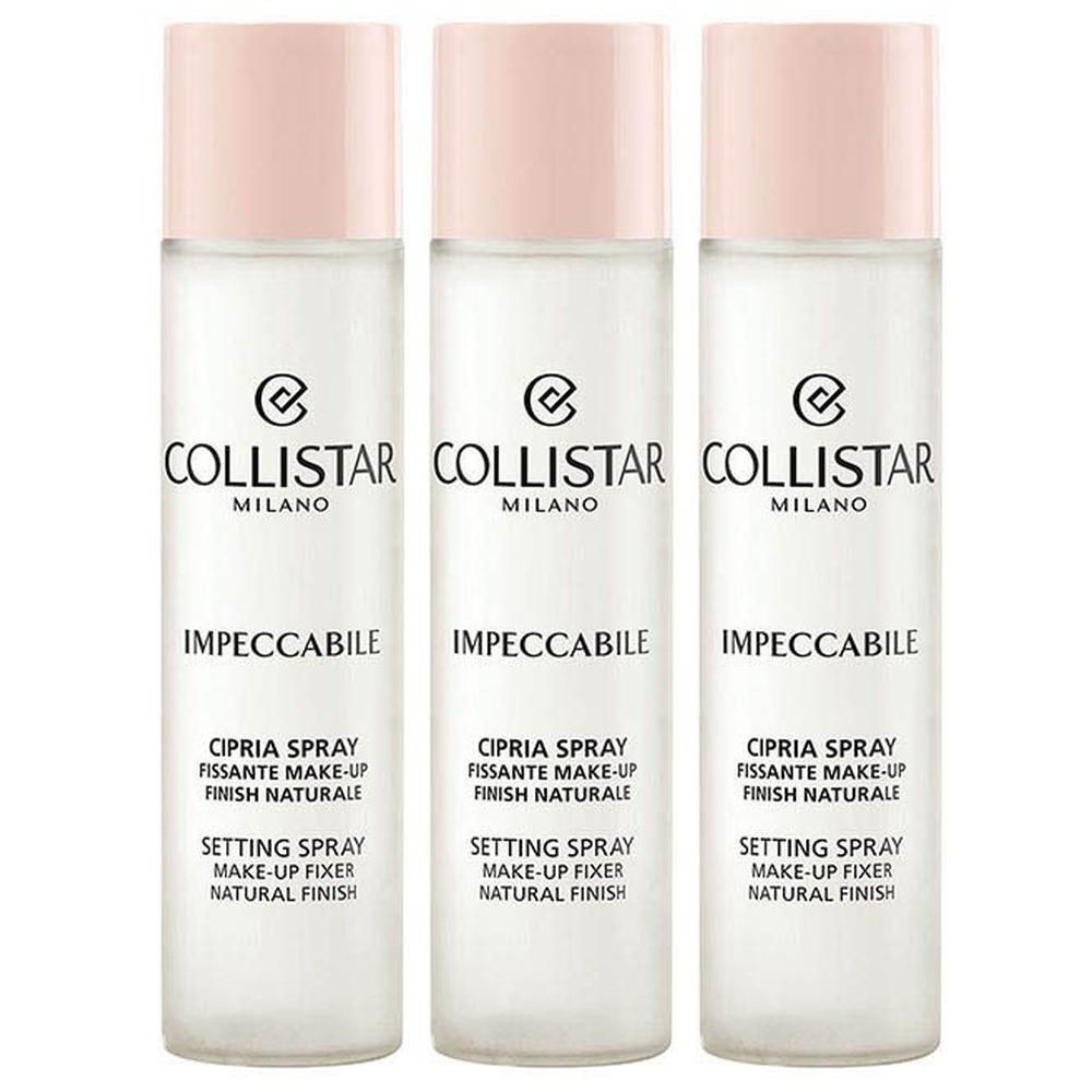 Trois flacons de spray fixateur Collistar Impeccabile finition naturelle.