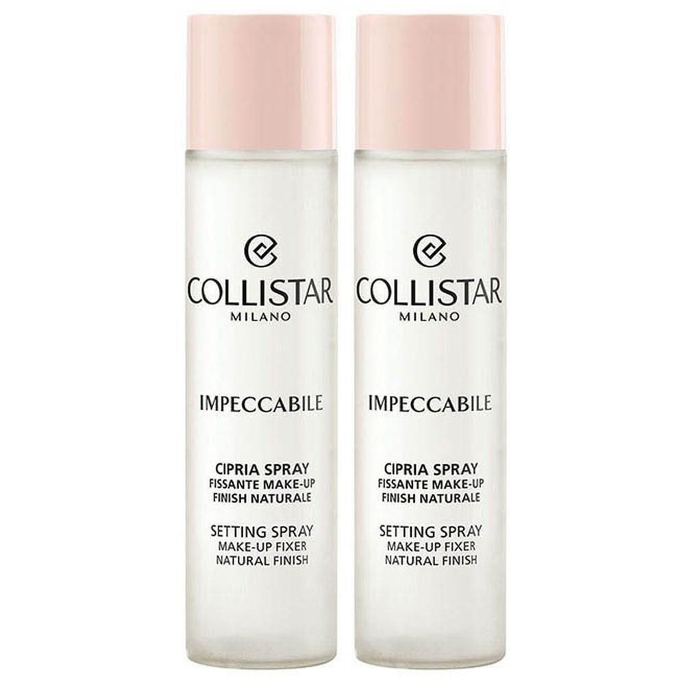 Deux flacons de spray fixateur Collistar Impeccabile avec bouchon rose.
