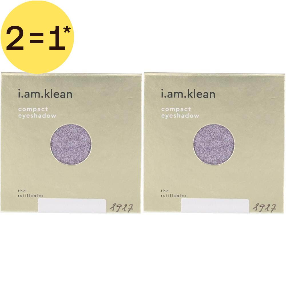 Twee verpakkingen i.am.klean compact oogschaduw in Echo-kleur, elk met zichtbare oogschaduw.