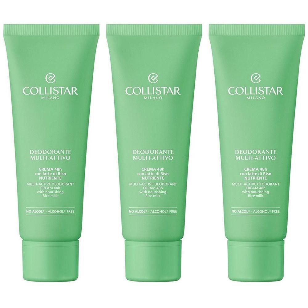 Trois tubes verts de Déodorant Multi-Actif Crème 48h Collistar.