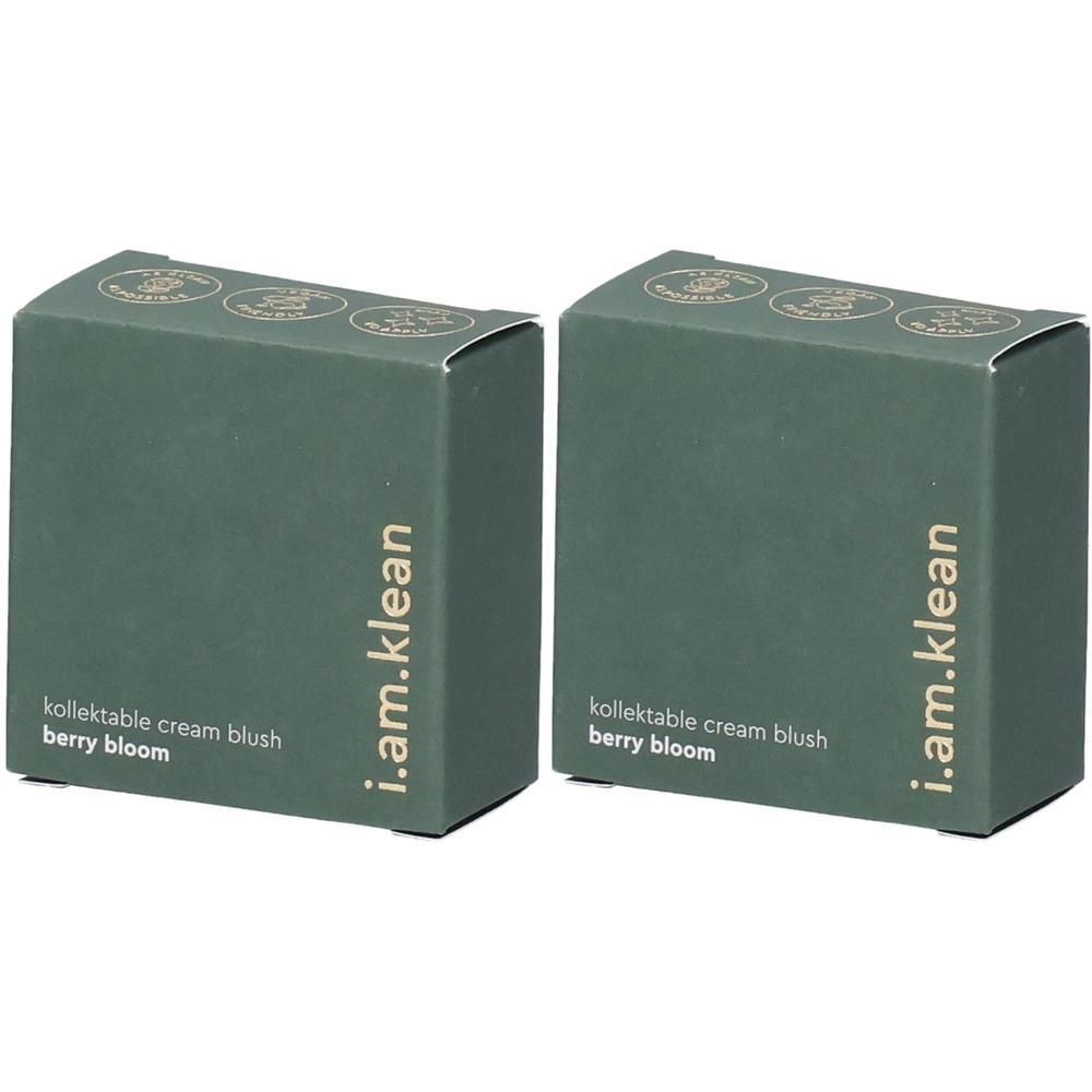 Twee groene dozen voor i.am.klean Kollektable Cream Blush Berry Bloom.