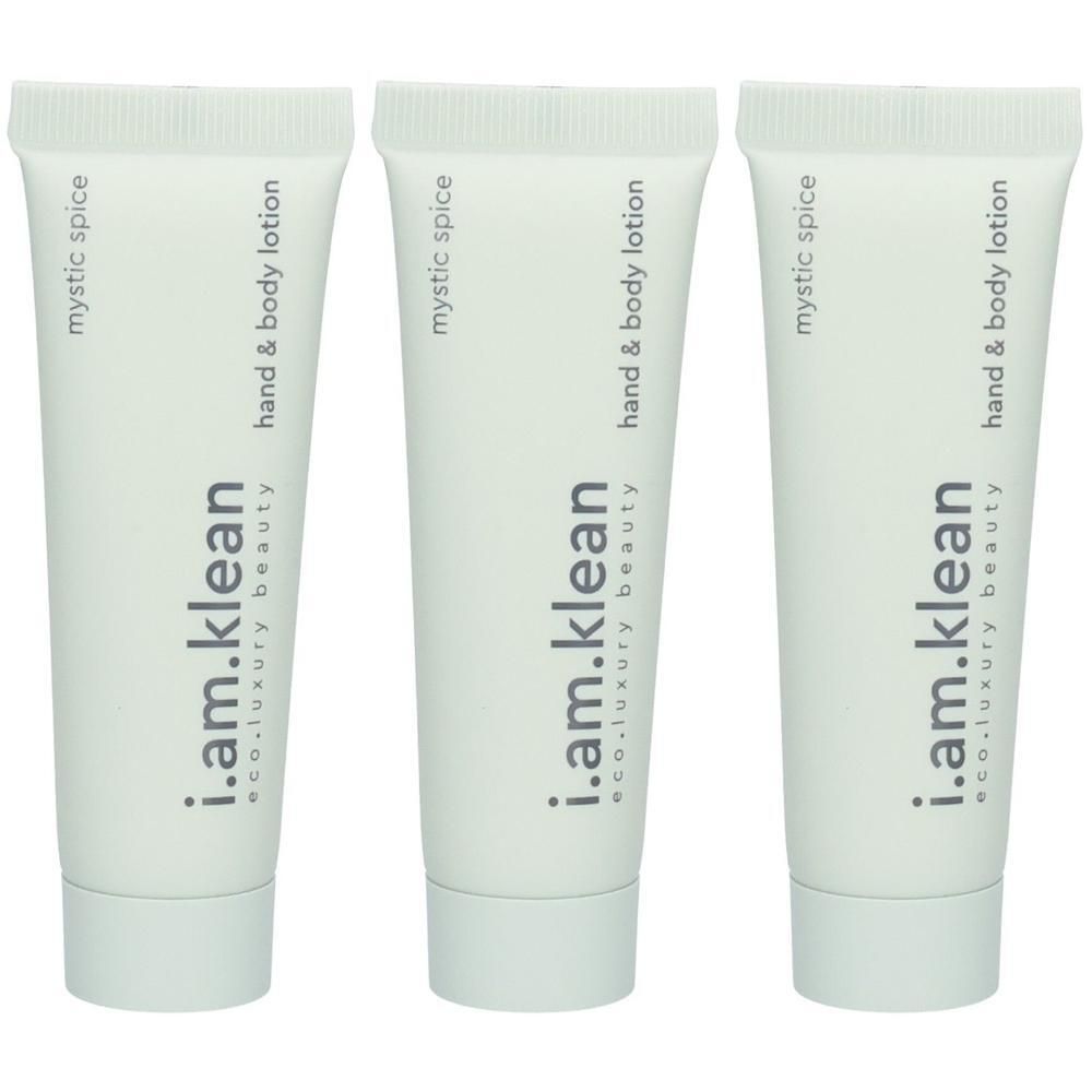 Drie tubes i.am.klean Hand & Body Lotion, Mystic Spice.