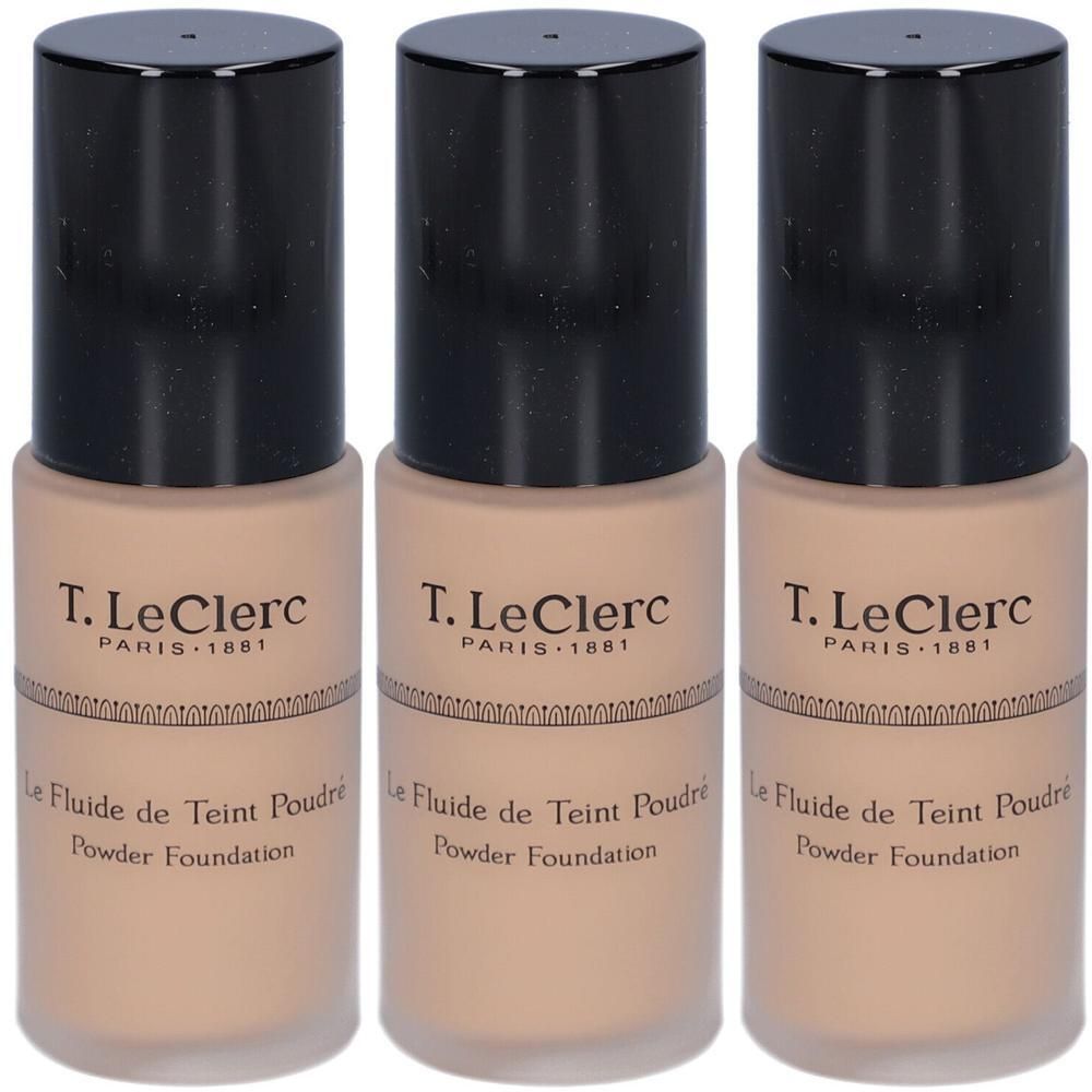 Drie flacons T. LeClerc Poederfoundation in Beige Ambre Mat.
