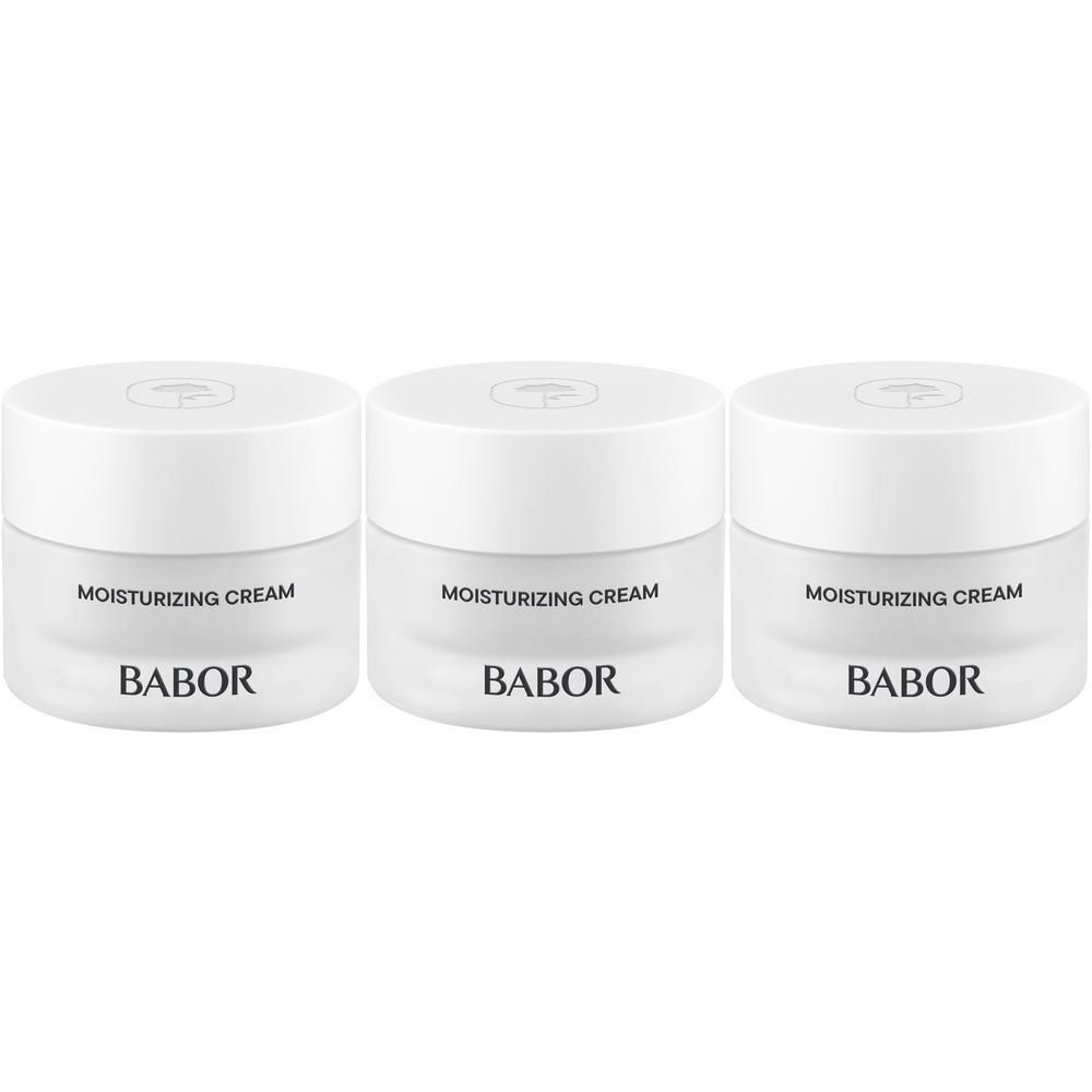 Drie Babor Moisturizing Cream potjes naast elkaar.