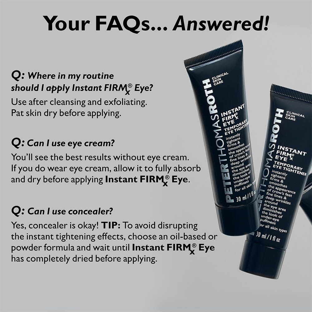 Veelgestelde vragen over Peter Thomas Roth Instant FirmX Eye met productafbeeldingen.