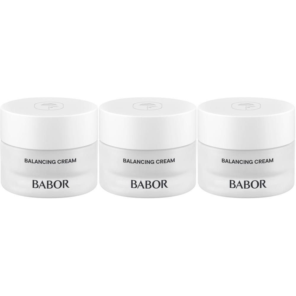 Trois pots de Babor Balancing Cream côte à côte.
