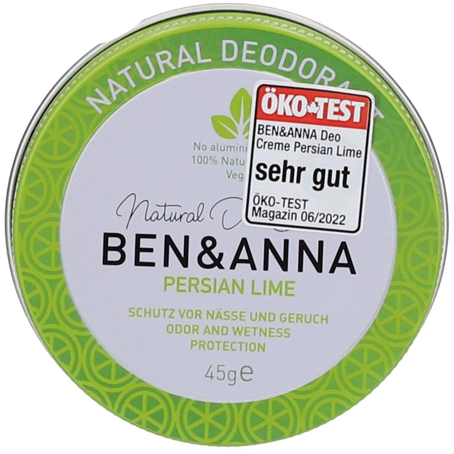 Crème déodorante Ben & Anna Citron vert persan, 45g. Déodorant naturel sans aluminium. Label Öko-Test.