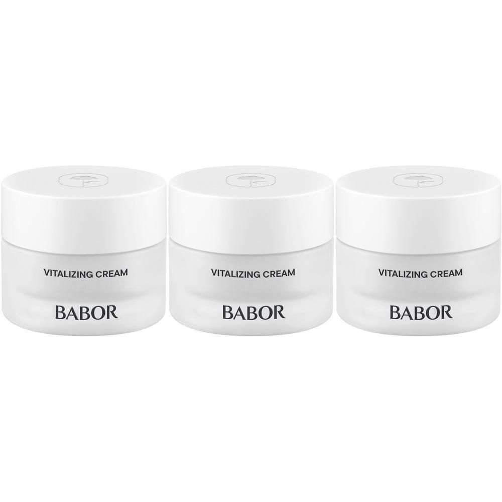 Drie potjes BABOR Vitalizing Cream naast elkaar.