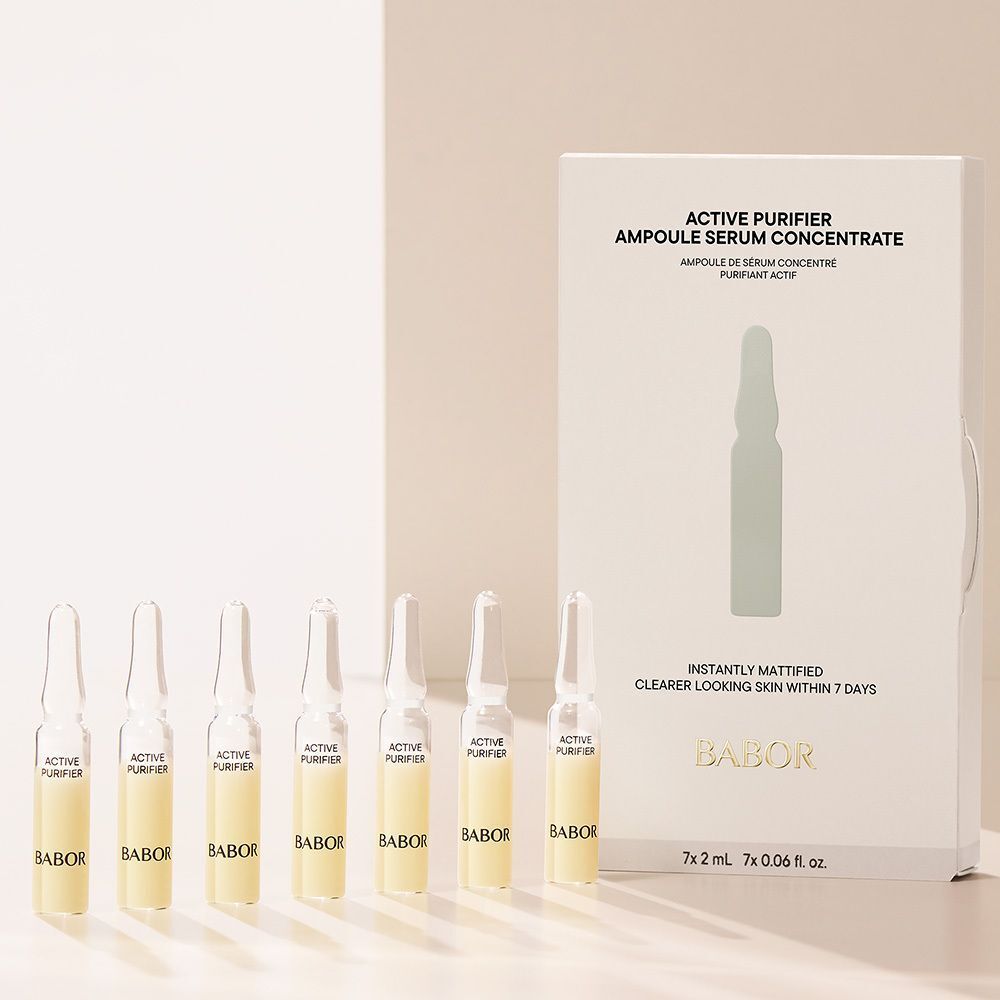 BABOR Active Purifier ampullen naast de productverpakking.