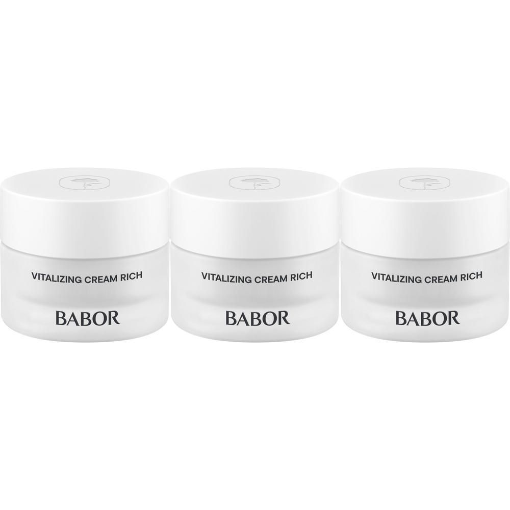 Drie Babor Vitalizing Cream Rich potjes naast elkaar.
