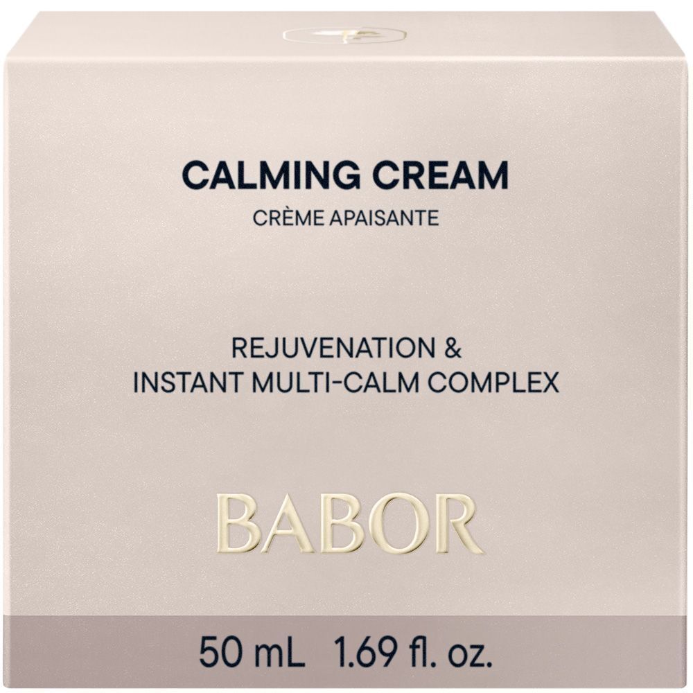 Emballage de crème apaisante Babor Skinovage avec texte.