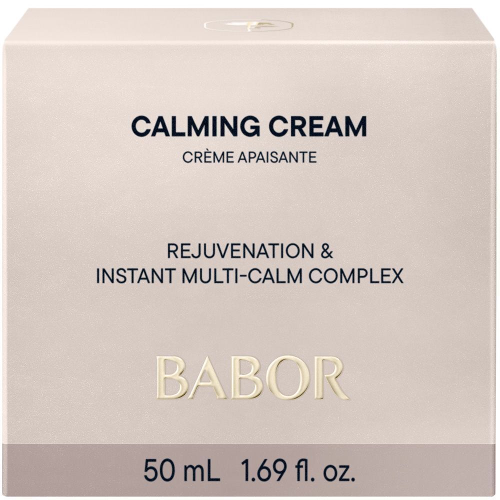 Verpakking van Babor Skinovage Calming Cream met tekst.